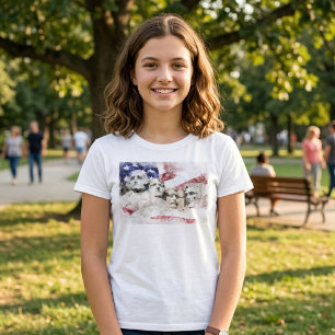 T-shirt Mont Rushmore Aquarelle avec drapeau américain