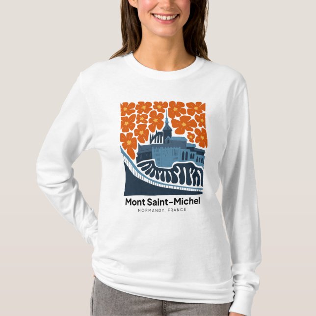 T-shirt Mont Saint Michel France abstraite florale (Devant)