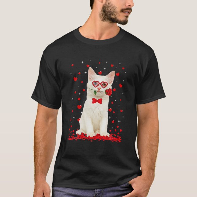 T-shirt Mont Turkish Angora Cat Glasses Heart Flower Valen (Devant)