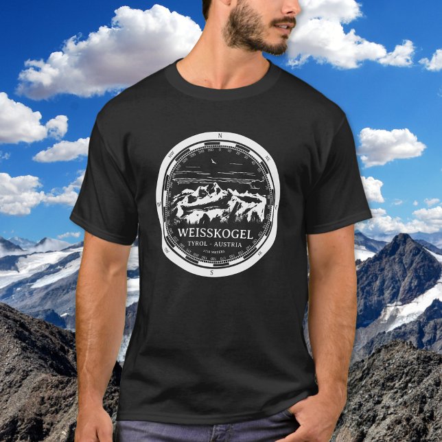 T-shirt Mont Weisskogel - Tirol Autriche Alpes (Mount Weisskogel T-Shirt in Back with a white compass and mountain illustration)