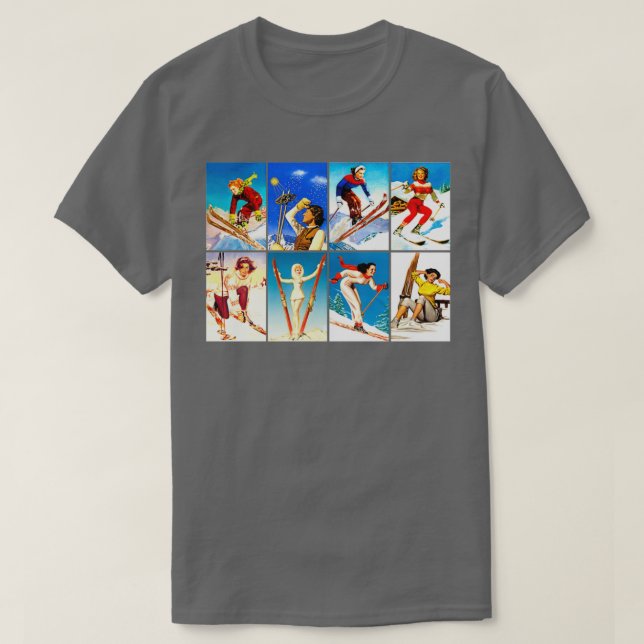 T-shirt Montage pour skieuses vintages (Design devant)