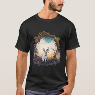 T-shirt Montagne Bois Animaux Lapin Nature Florale