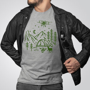 T-shirt Montagne de l'avion boisé, Pin, Rétro, Rustique