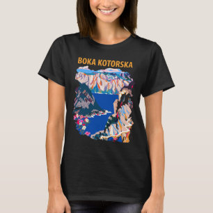 T-shirt Montagnes de Boka Kotorska Bleu Retro Voyage