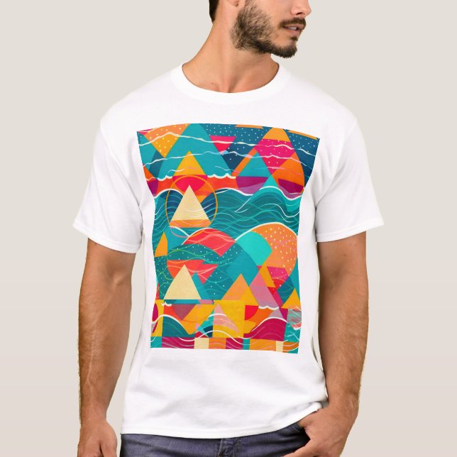 T-shirt Montagnes et rivière abstraites (Devant)
