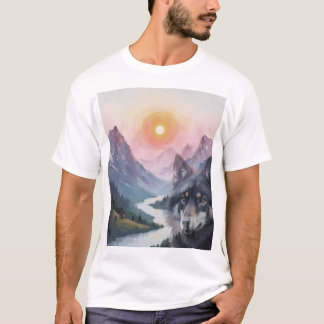 T-shirt Montagnes majestueuses avec illusion de loup