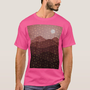 T-shirt Montagnes Terrestres Starry Brown Et Lune Abstrait