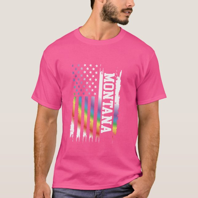 T-shirt Montana États-Unis Arc-en-ciel déprimé avec drapea (Devant)