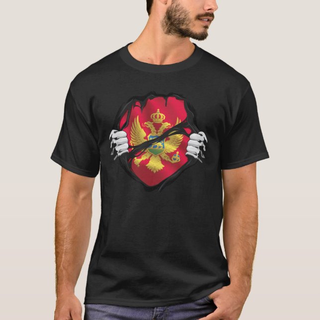T-shirt Monténégro Drapeau à racines pures Noir (Devant)