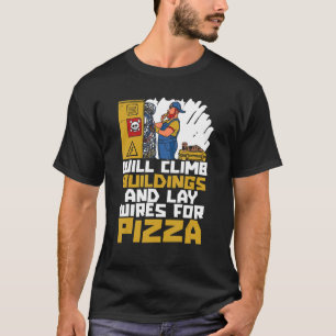 T-shirt Montera Les Bâtiments Et Posera Les Fils Pour Pizz
