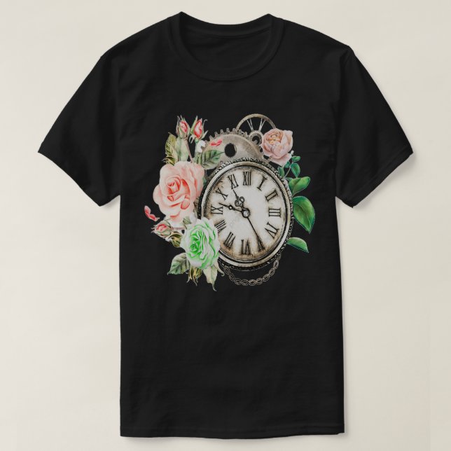 T-shirt montre entourée de fleurs (Design devant)