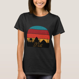 T-shirt Monuments de Delhi Coucher de soleil Rétro Voyage