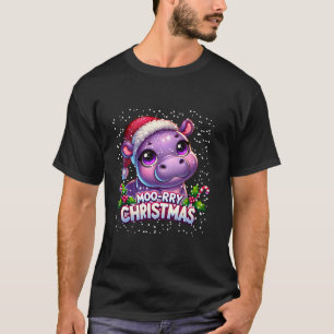 T-shirt Moo Deng Funny Noël Père Noël Cute Baby Hippo Kid