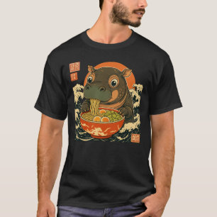 T-shirt Moo Deng hippopotame mange des ramen pour le style