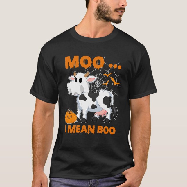 T-shirt Moo I Mean Boo  Ghost Cow Pumpkin Costume For Hall (Devant)