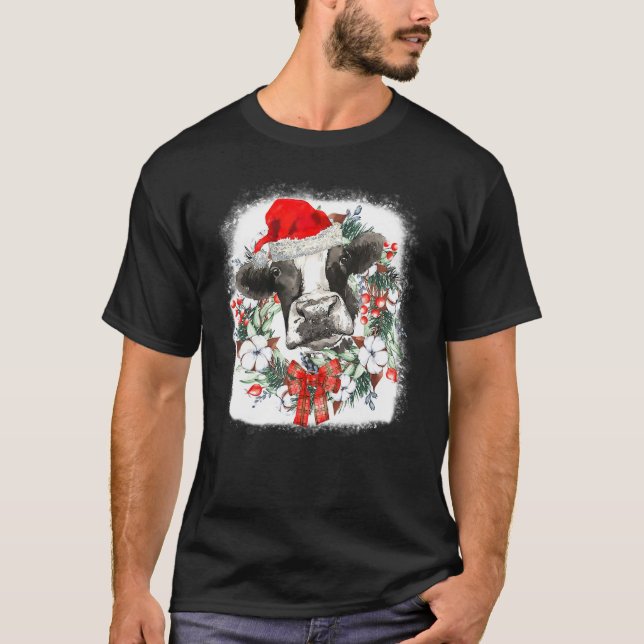 T-shirt Mooey Christmas  Highland Cow Xmas Light Santa Hat (Devant)