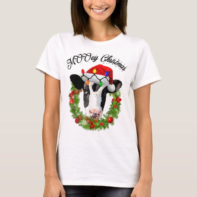 T-shirt MOOey Joyeux Casquette de la couronne de Noël Lumi (Devant)