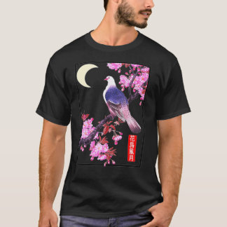 T-shirt Moon, Bird, Cherry Blossom Artwork with Japanese W