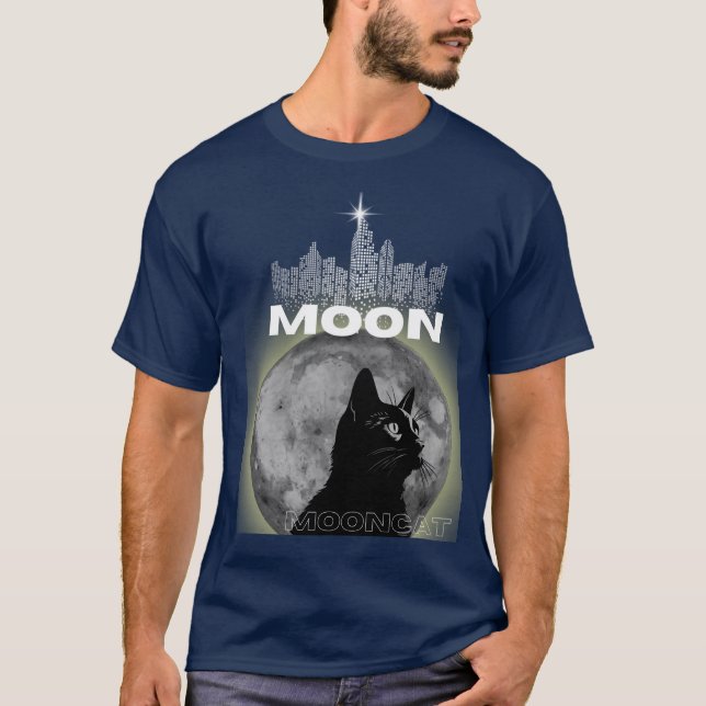 T-shirt Moon Cat & Bibliothèque de Minuit (Devant)