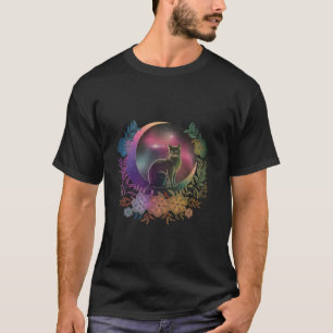 T-shirt Moon Cottagecore Floral Chat Art Esthétique Femmes