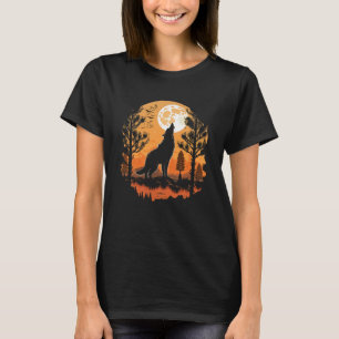 T-shirt Moon Coyote Howling Pleine lune Forêt Halloween