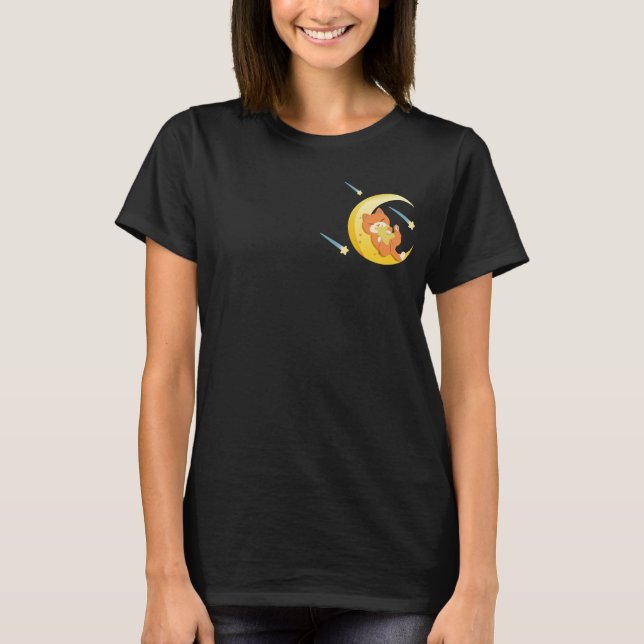 T-shirt Moon Galaxy Cool Orange Chat Stars Espace (Devant)