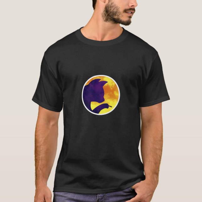 T-shirt Moon Night Smoking Cigarette Purple Cat Shadow Pre (Devant)