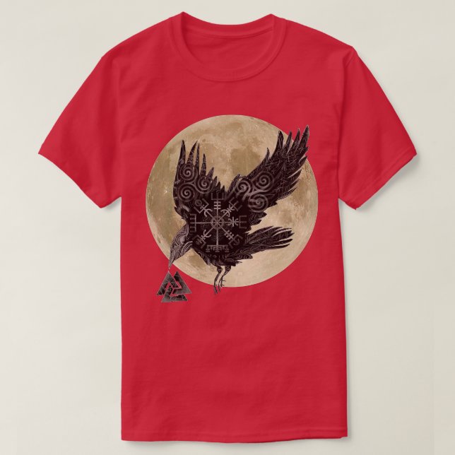T-shirt Moon Norse Raven Runes Pagan Viking  (Design devant)