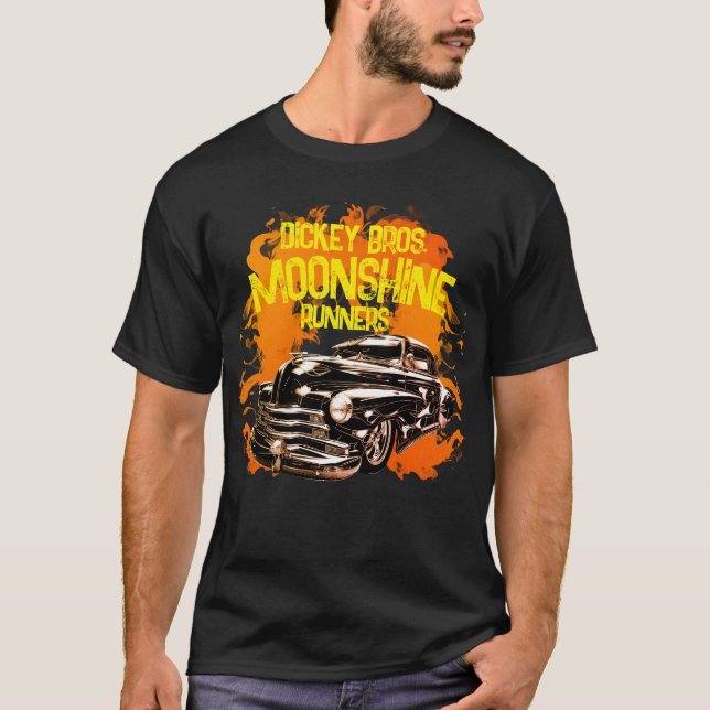 T-shirt Moonshine Runners Flames Old Car N'Importe Quel No (Devant)