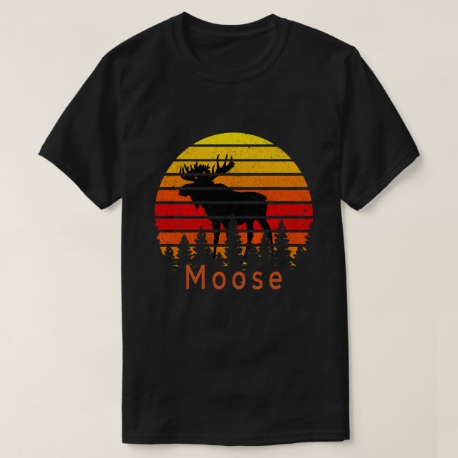 T-shirt Moose de coucher de soleil rétro (Design devant)