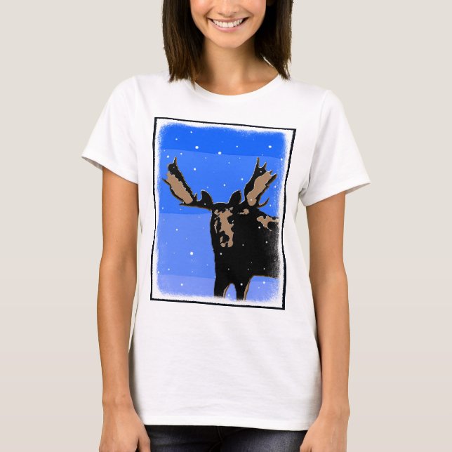 T-shirt Moose en hiver - Art original de la faune (Devant)