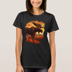 T-shirt Moose Sunset Vintage Rétro Nature Faune Moose