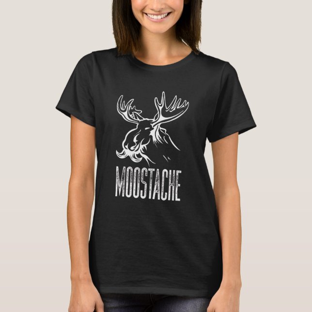 T-shirt Moostache Funny Moose Mustache Pun Randonnée Campi (Devant)