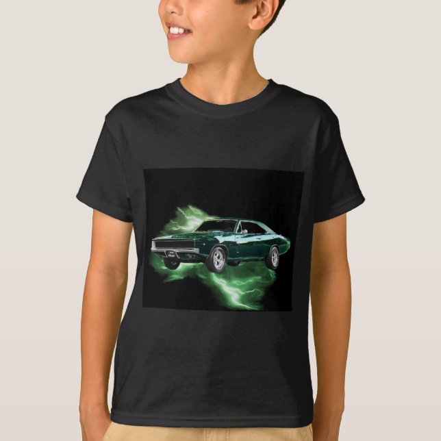 T-shirt Mopar : 'Chargeur de 68 Dodge avec la foudre verte (Devant)