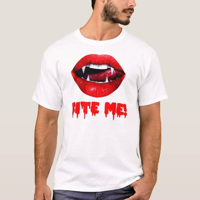 T-shirt Mordez-moi vampire Halloween (Devant)