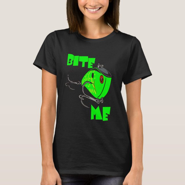 T-shirt Mords Moi Amusant Pêcheur Appât De Pêche (Devant)