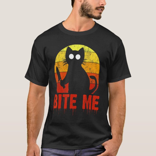 T-shirt Mords-moi Chat Scène d'Horreur Sanglante   Chat Ef (Devant)