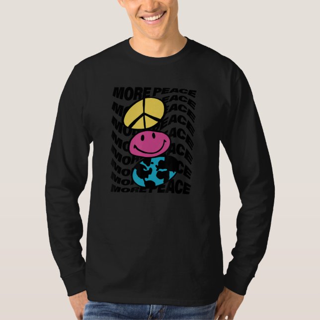 T-shirt More Peace Trippy Repeat Peace Sign Happy Face Ear (Devant)