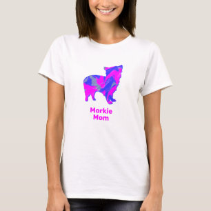T-shirt Morkie Chien Silhouette rose chaud et bleu