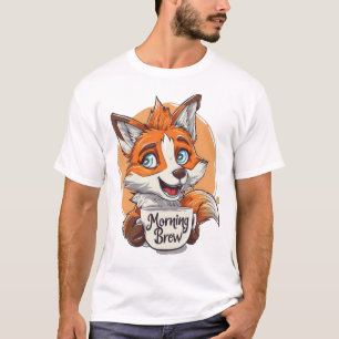 T-shirt Morning Brew" Renard Louveur de café Whimsical rév