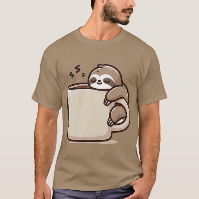 T-shirt Morning Sloth – Hanging on Coffee (Devant)