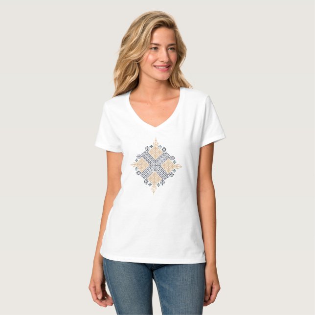 T-shirt Moroccan Geometric Embroidery Art (Devant entier)