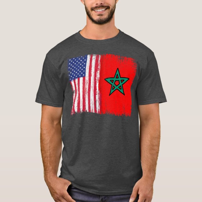 T-shirt Moroccan Roots Half American Morocco Flag Moorish (Devant)
