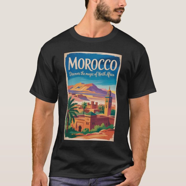T-shirt Morocco Illustration Travel Art Vintage (Devant)