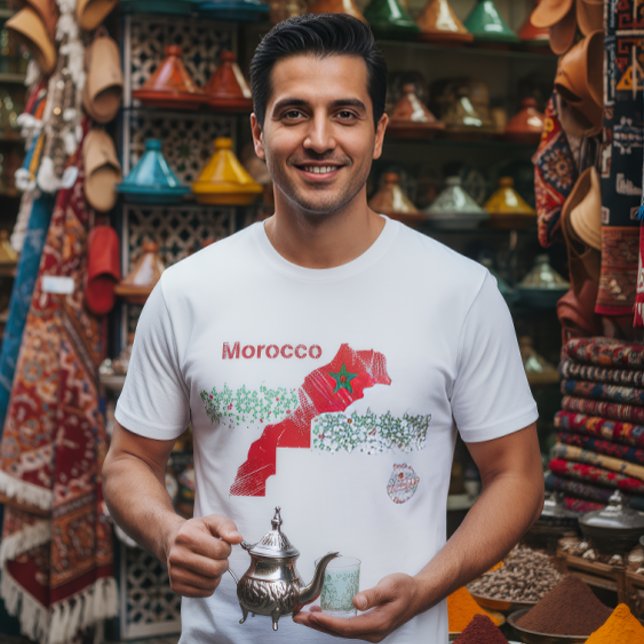 T-shirt Morocco Map Art – Red & Green Moroccan (Créateur téléchargé)