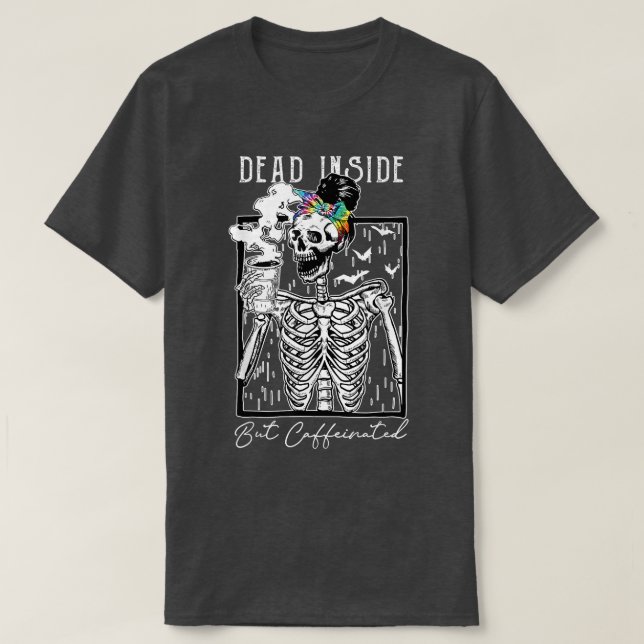 T-shirt Mort À L'Intérieur Mais Café Café Skeleton Hallwe (Design devant)
