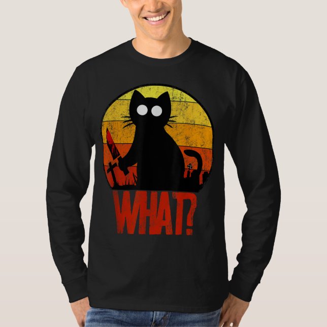 T-shirt Mortel Black Psycho Cute Chat What Knife Christe (Devant)