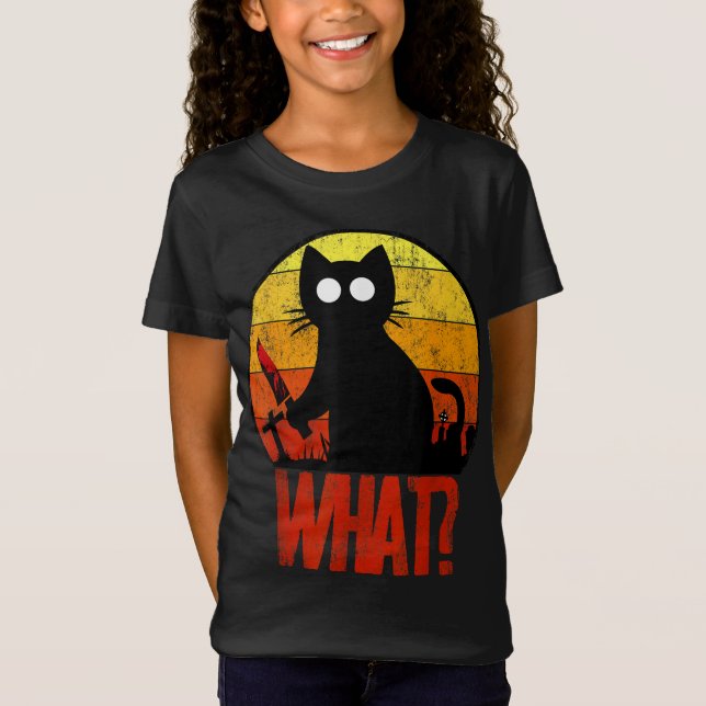 T-Shirt Mortel Black Psycho Cute Chat What Knife Christe (Devant)