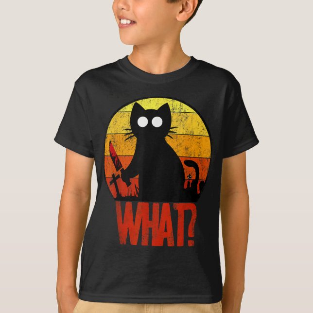 T-shirt Mortel Black Psycho Cute Chat What Knife Christe (Devant)