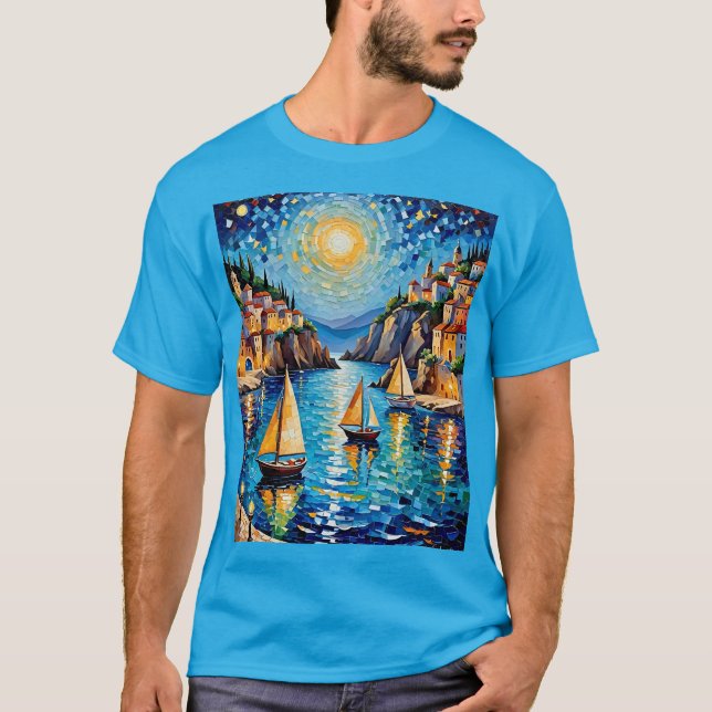 T-shirt Mosaic Harbour Sunset Sailboats Tee (Devant)